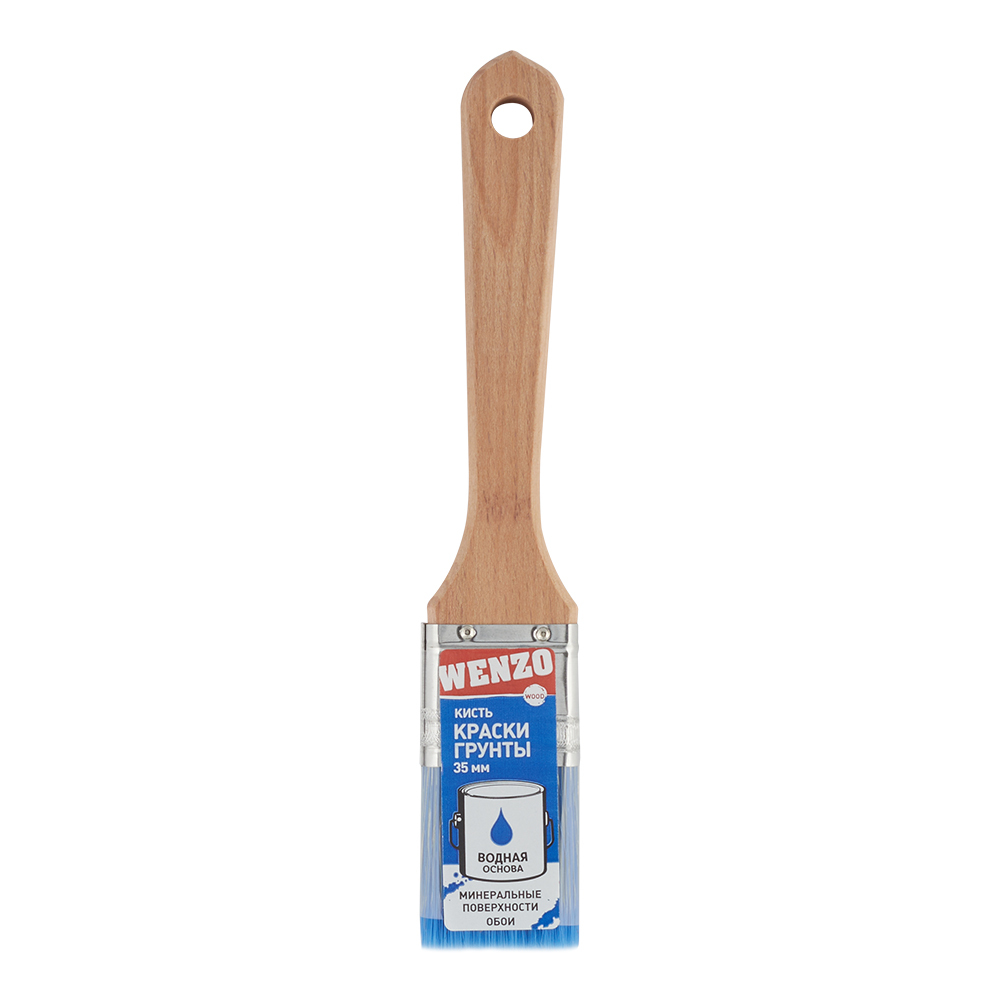 Кисть плоская смешанная щетина деревянная ручка Wenzo Wood 35х12 мм для красок на водной основе