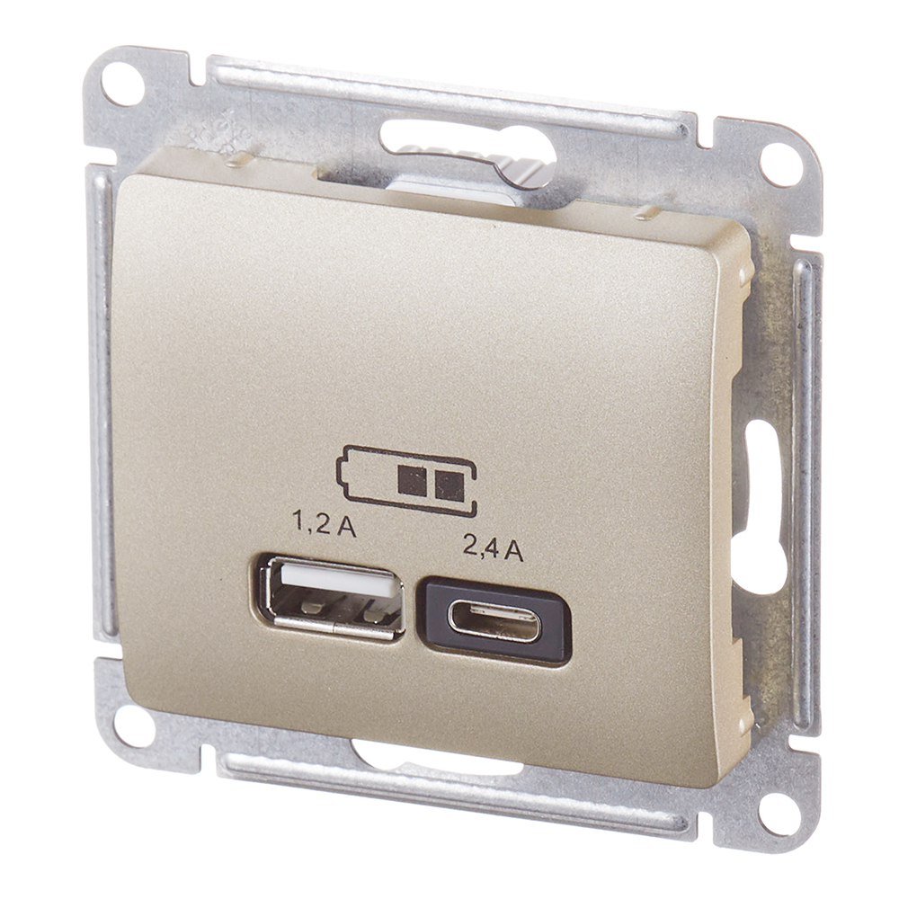 Розетка USB Systeme Electric Glossa встраиваемая титан USB-A/ Type-C (GSL000439)