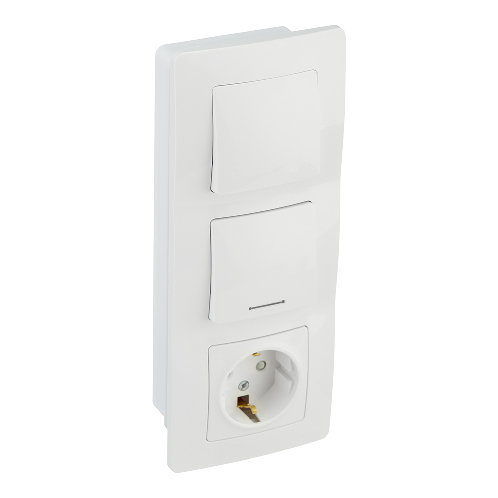 Блок выключатель и розетка Systeme Electric Blanca двухклавишный встраиваемый белый с подсветкой (BLNBS101111)