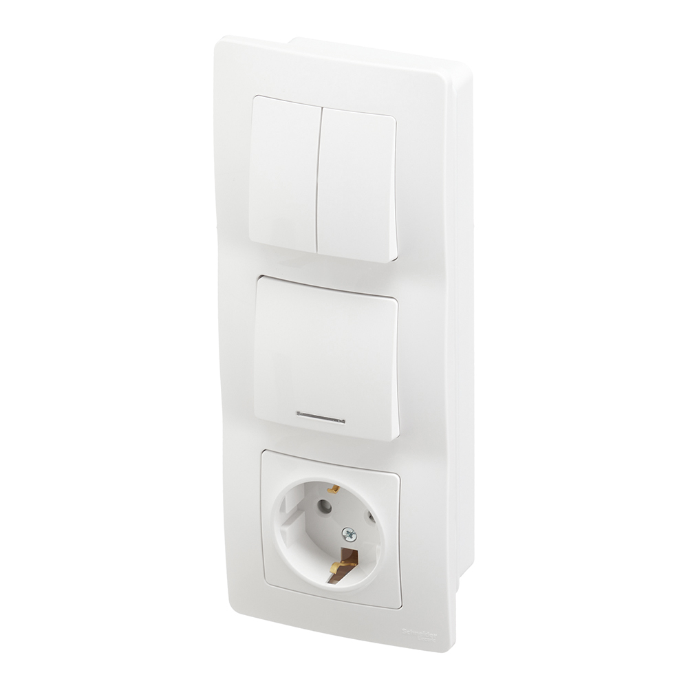 Блок выключатель и розетка Systeme Electric Blanca трехклавишный встраиваемый белый с подсветкой (BLNBS101211)