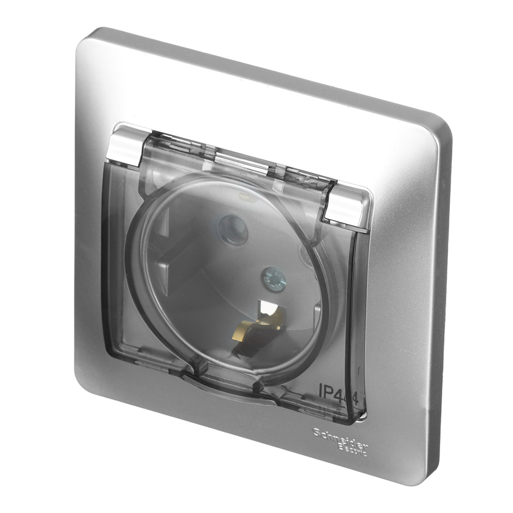 Розетка Systeme Electric Glossa встраиваемая алюминий со шторками с крышкой (GSL000348)