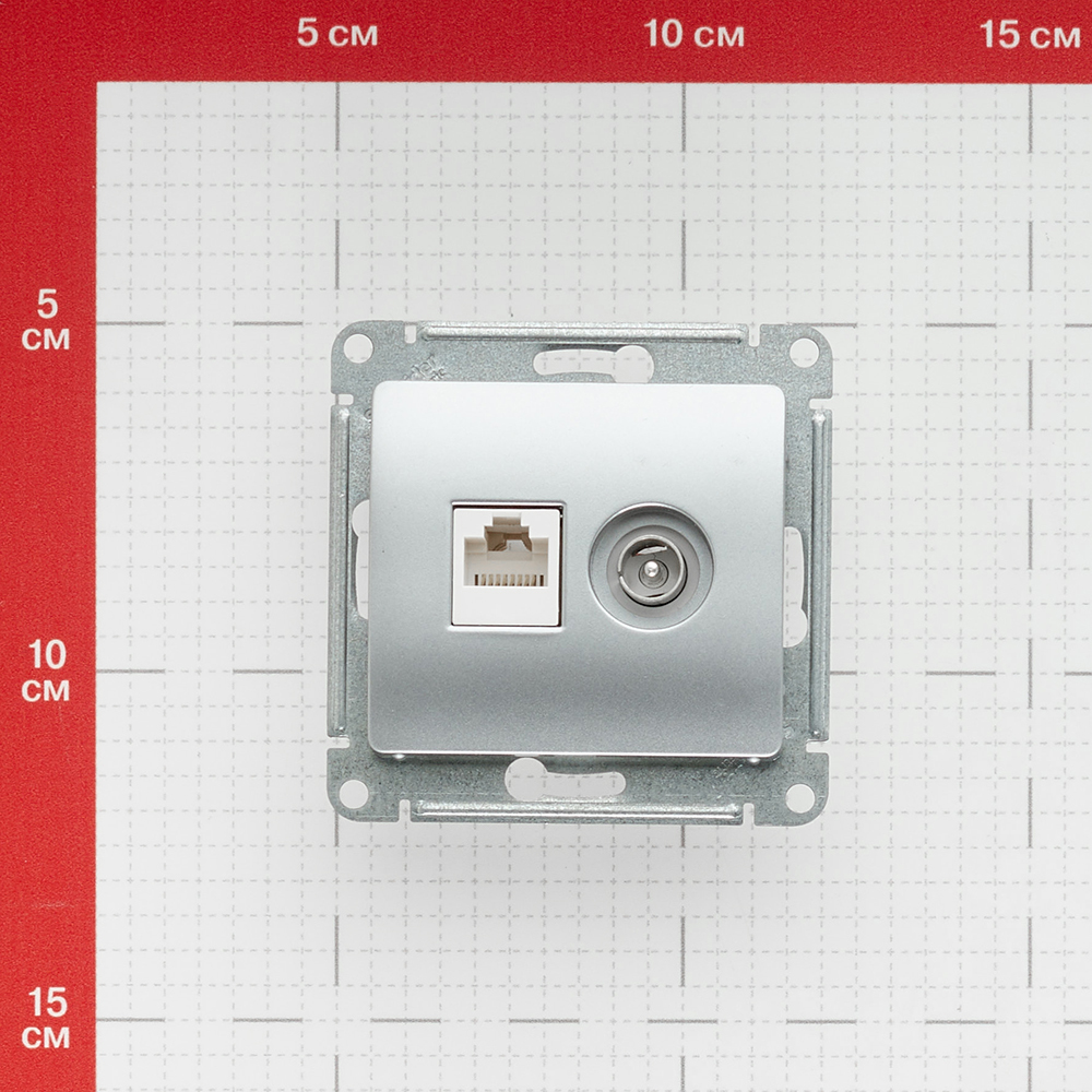 Розетка телевизионная/ компьютерная Systeme Electric Glossa встраиваемая алюминий TV/ RJ45 (GSL000389)