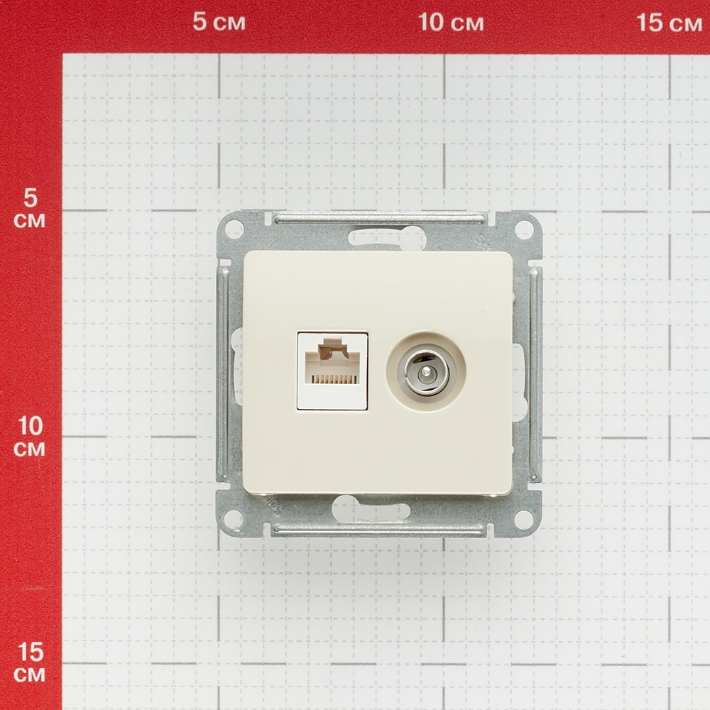 Розетка телевизионная/ компьютерная Systeme Electric Glossa встраиваемая бежевая TV/ RJ45 (GSL000289)