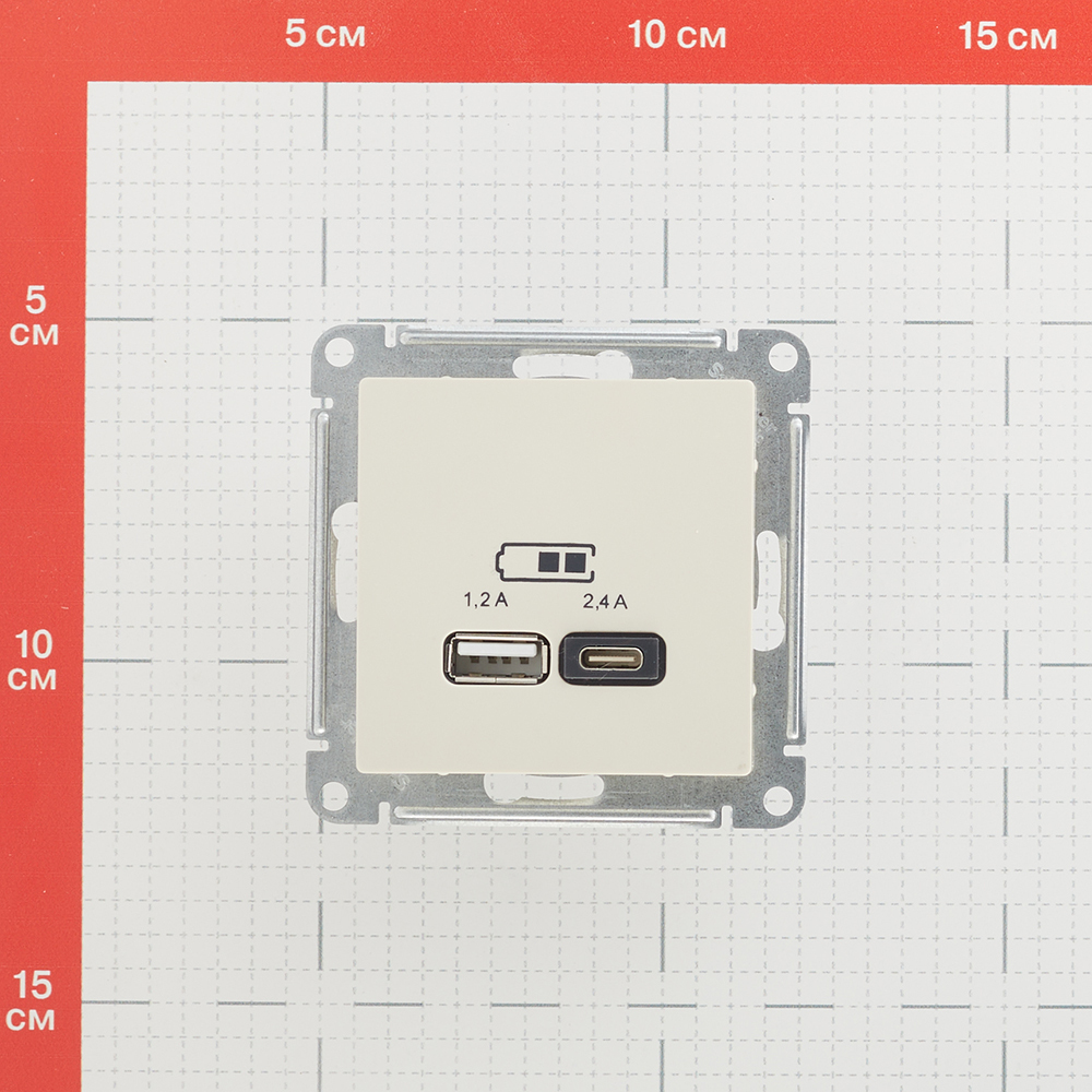 Розетка USB Systeme Electric AtlasDesign встраиваемая бежевая USB-A/ Type-C (ATN000239)