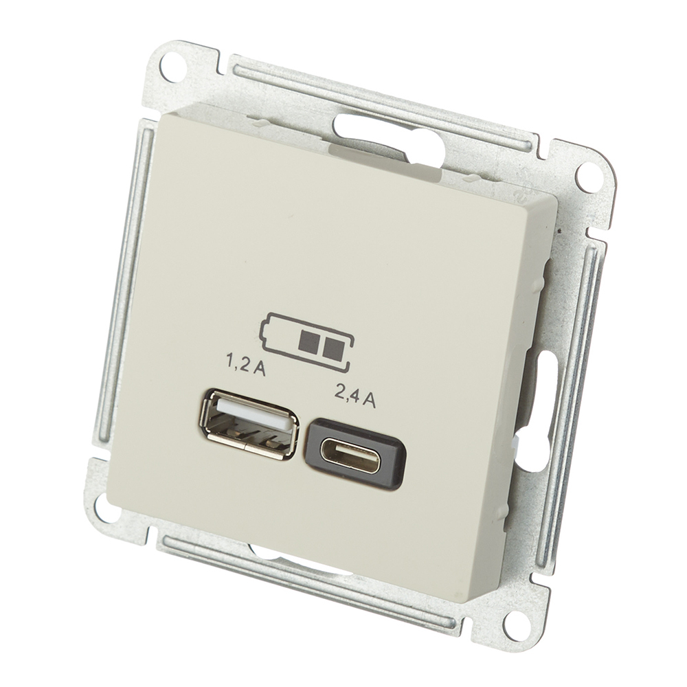 Розетка USB Systeme Electric AtlasDesign встраиваемая бежевая USB-A/ Type-C (ATN000239)