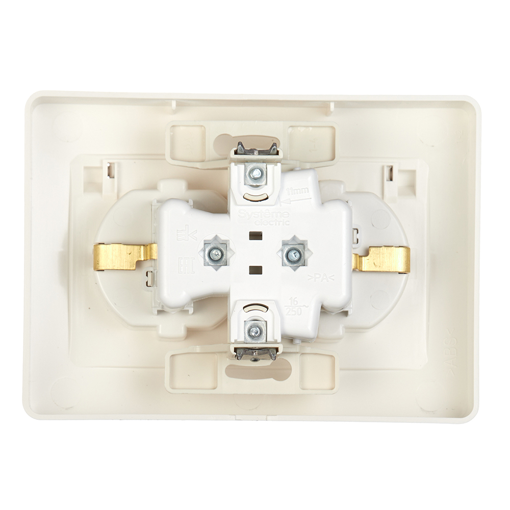 Розетка Systeme Electric Blanca встраиваемая молочная со шторками (BLNRS441122)