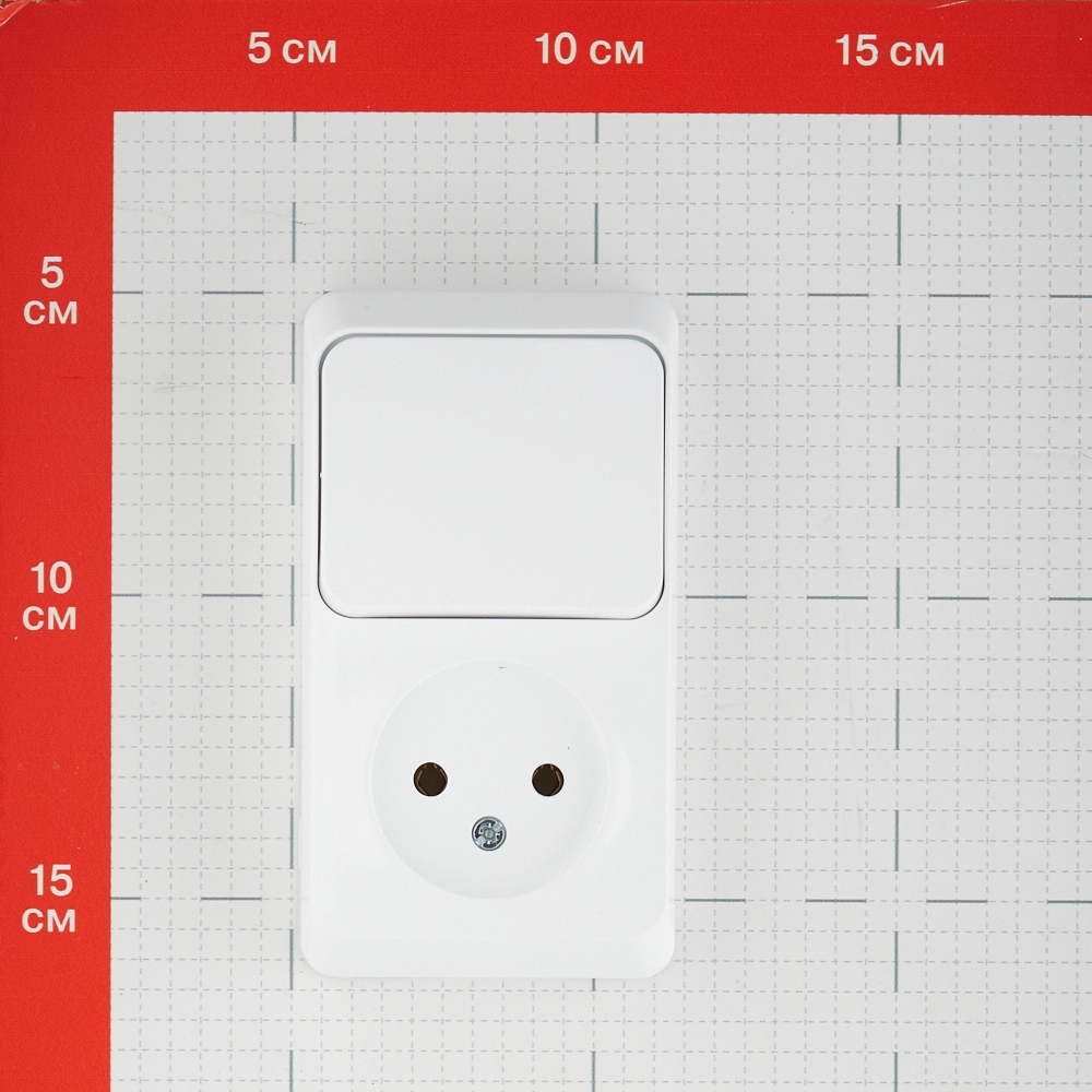 Блок выключатель и розетка Systeme Electric Этюд одноклавишный накладной белый (BPA16-204B)