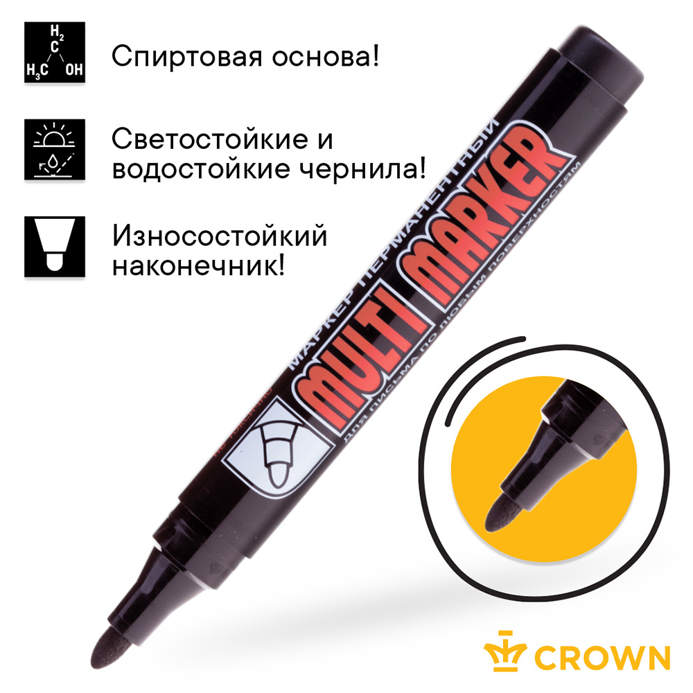 Маркер перманентный Crown Multi Marker черный грифель 3 мм
