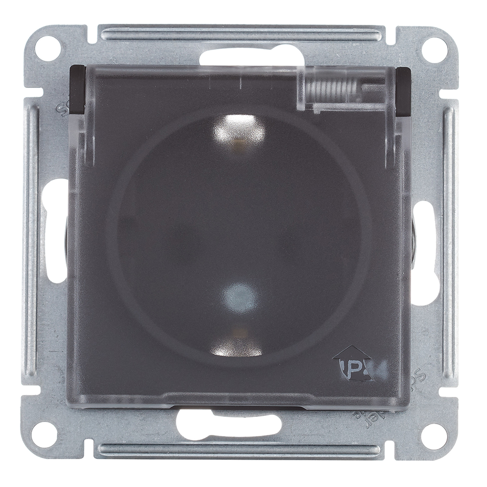 Розетка Systeme Electric AtlasDesign Aqua встраиваемая карбон со шторками с крышкой (ATN441046)
