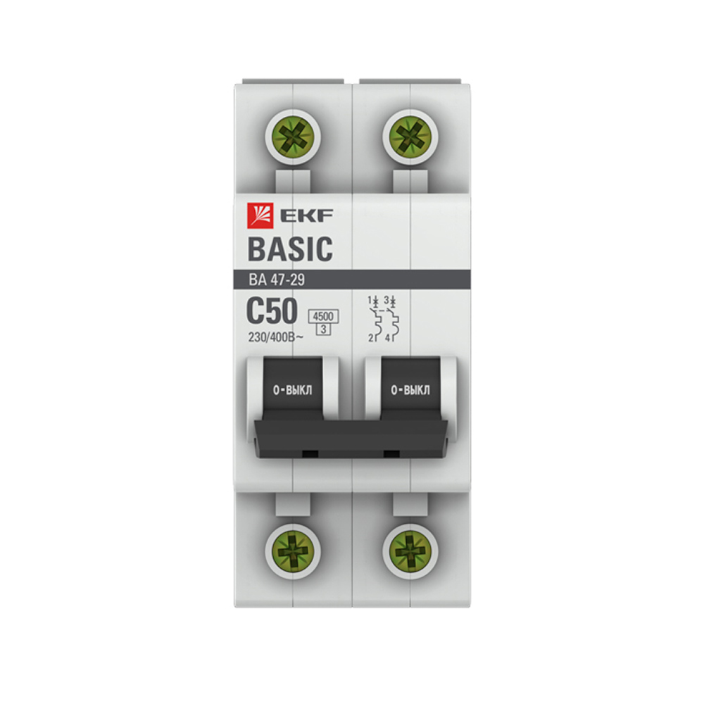 Автоматический выключатель модульный EKF Basic ВА 47-29 2P 50А тип C 4,5 кА 230 В (mcb4729-2-50C)