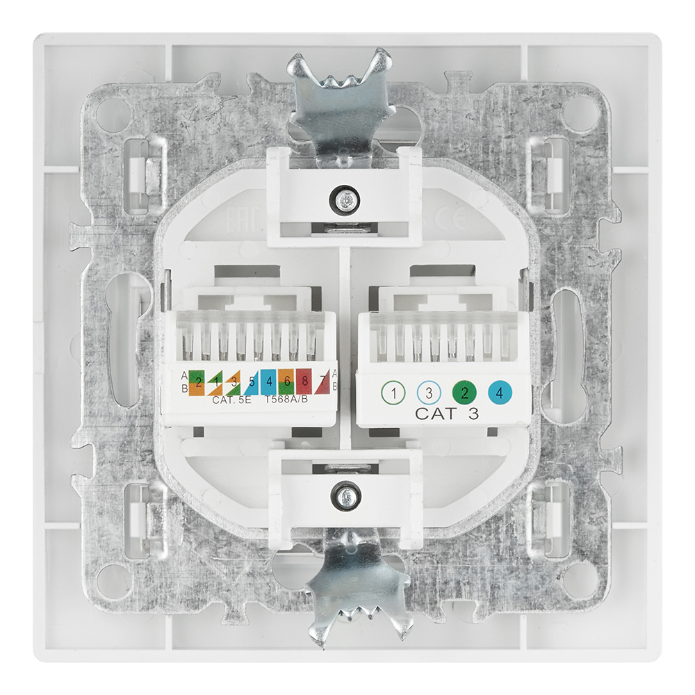 Розетка компьютерная/ телефонная EKF Минск встраиваемая белая RJ11/ RJ45 (ERK00-135-10)