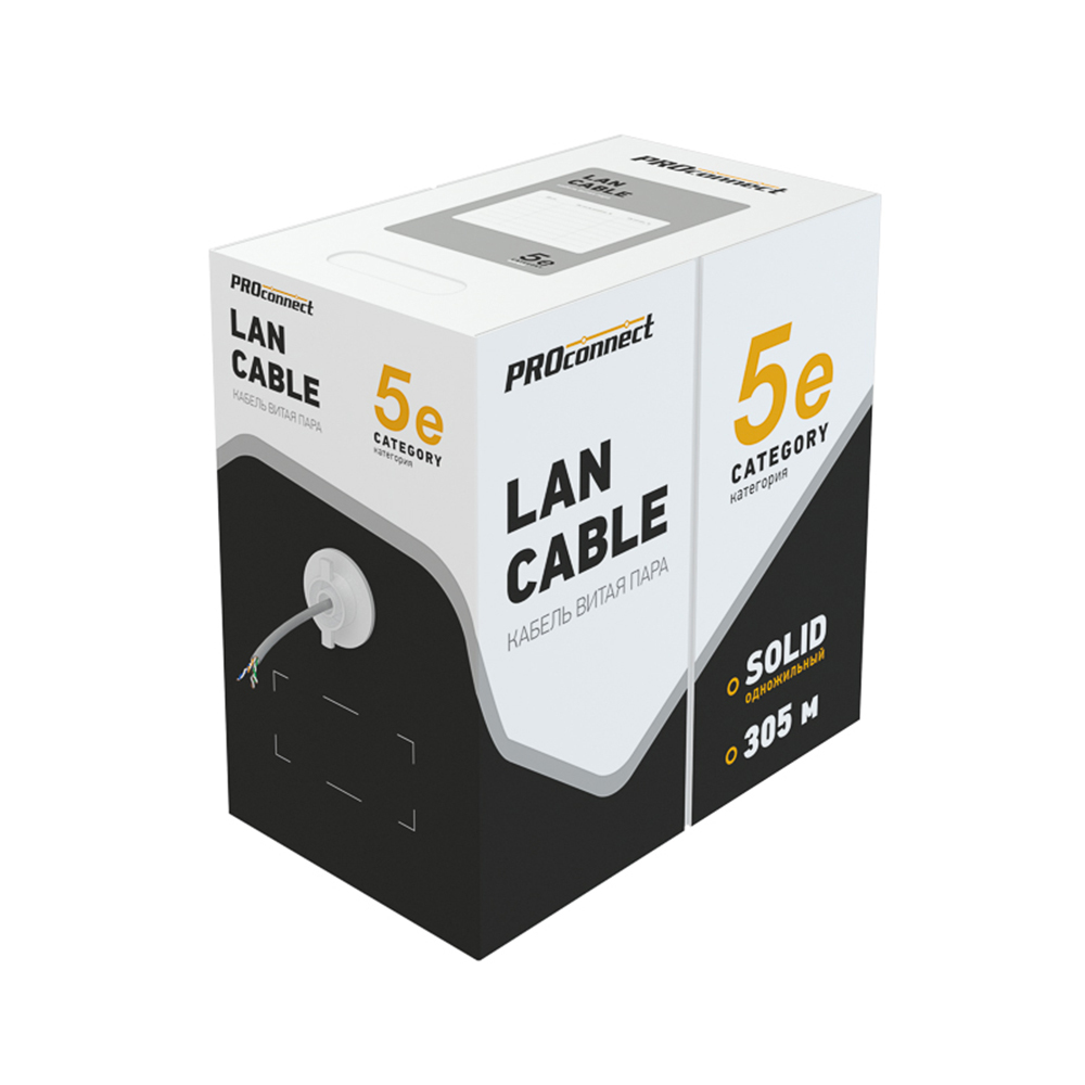 Интернет-кабель (витая пара) UTP 4PR CAT5e 4х2х0,5 мм Proconnect Light (305 м)