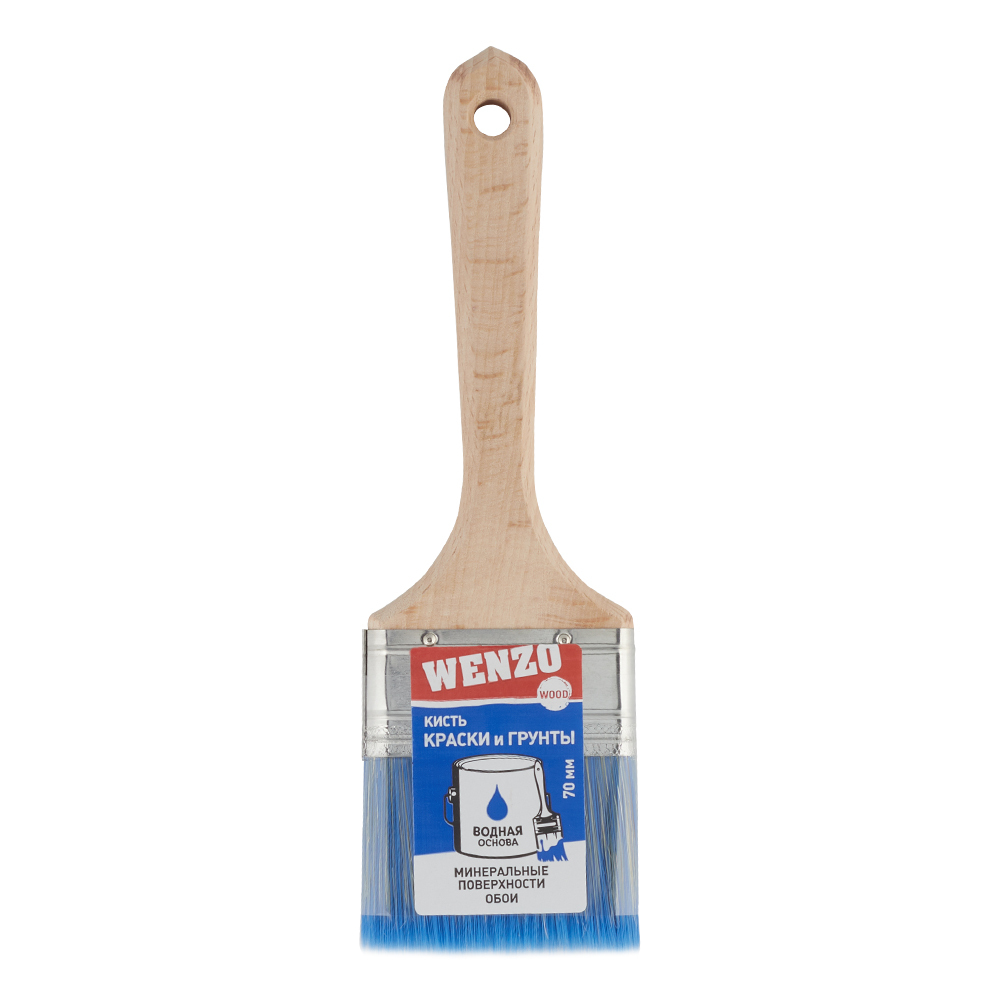 Кисть плоская смешанная щетина деревянная ручка Wenzo Wood 70х14 мм для красок на водной основе