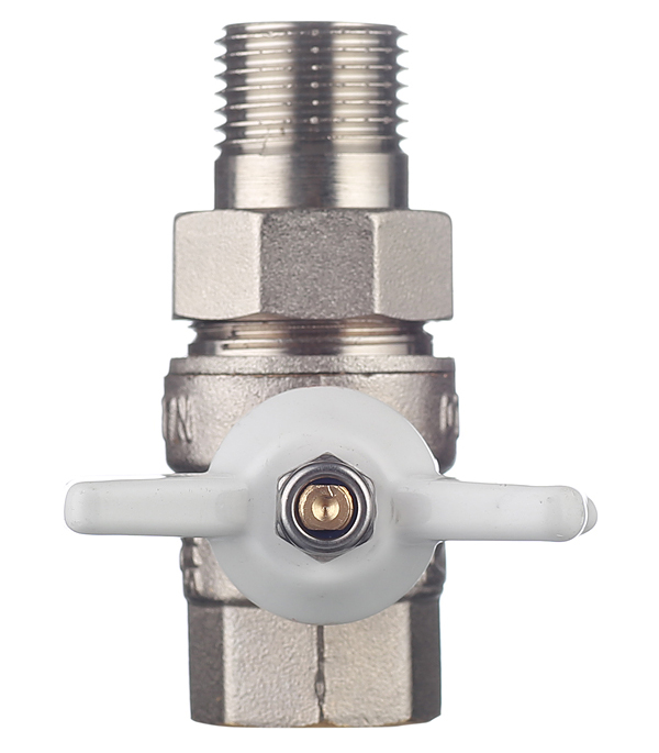 Кран шаровой латунный Valtec Base 1/2 ВР(г) х 1/2 НР(ш) бабочка с полусгоном прямой (VT.227.NW.04)
