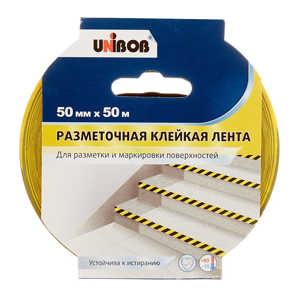 Лента сигнальная Unibob желто-черные полоски 50 мм 50 м