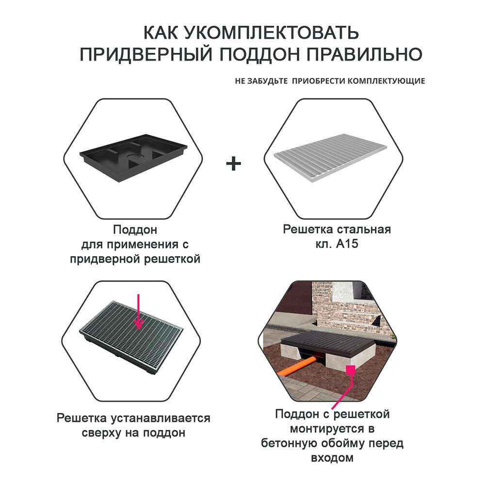 Решетка придверная для поддона Gidrolica 390х590 мм стальная серая