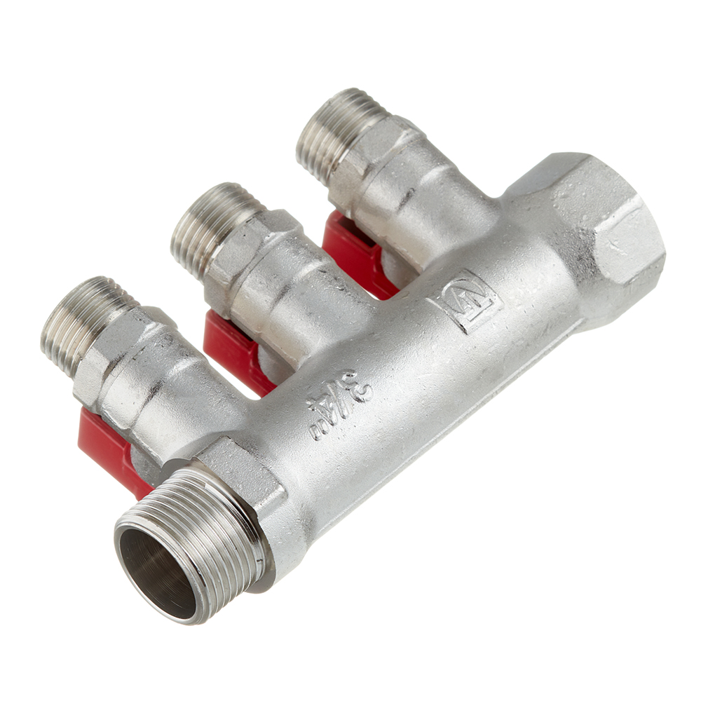 Коллектор Valtec 3/4 ВР(г) х 3 выхода 1/2 НР(ш) х 3/4 НР(ш) с шаровыми кранами (VTc.580.N.0503)
