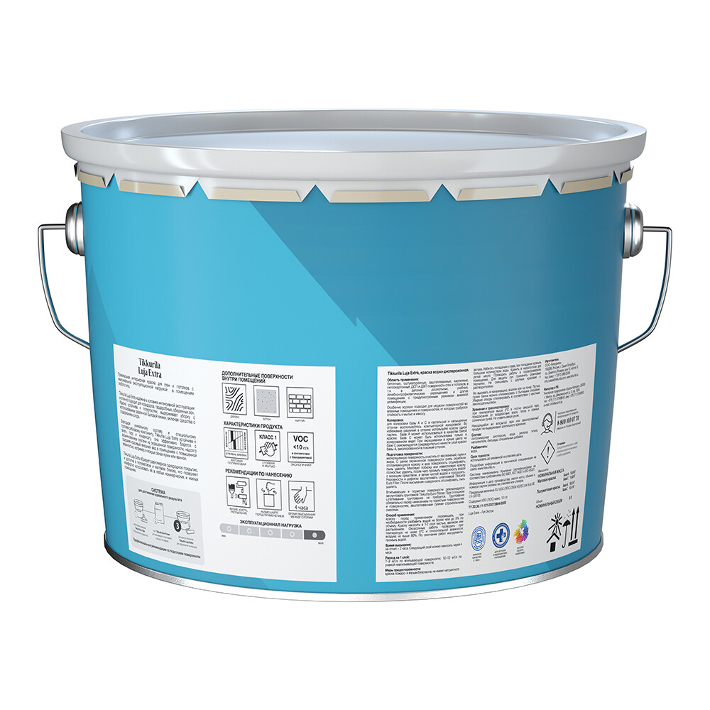 Краска моющаяся Tikkurila/Tikkivala Luja Extra полуматовая база С бесцветная 9 л