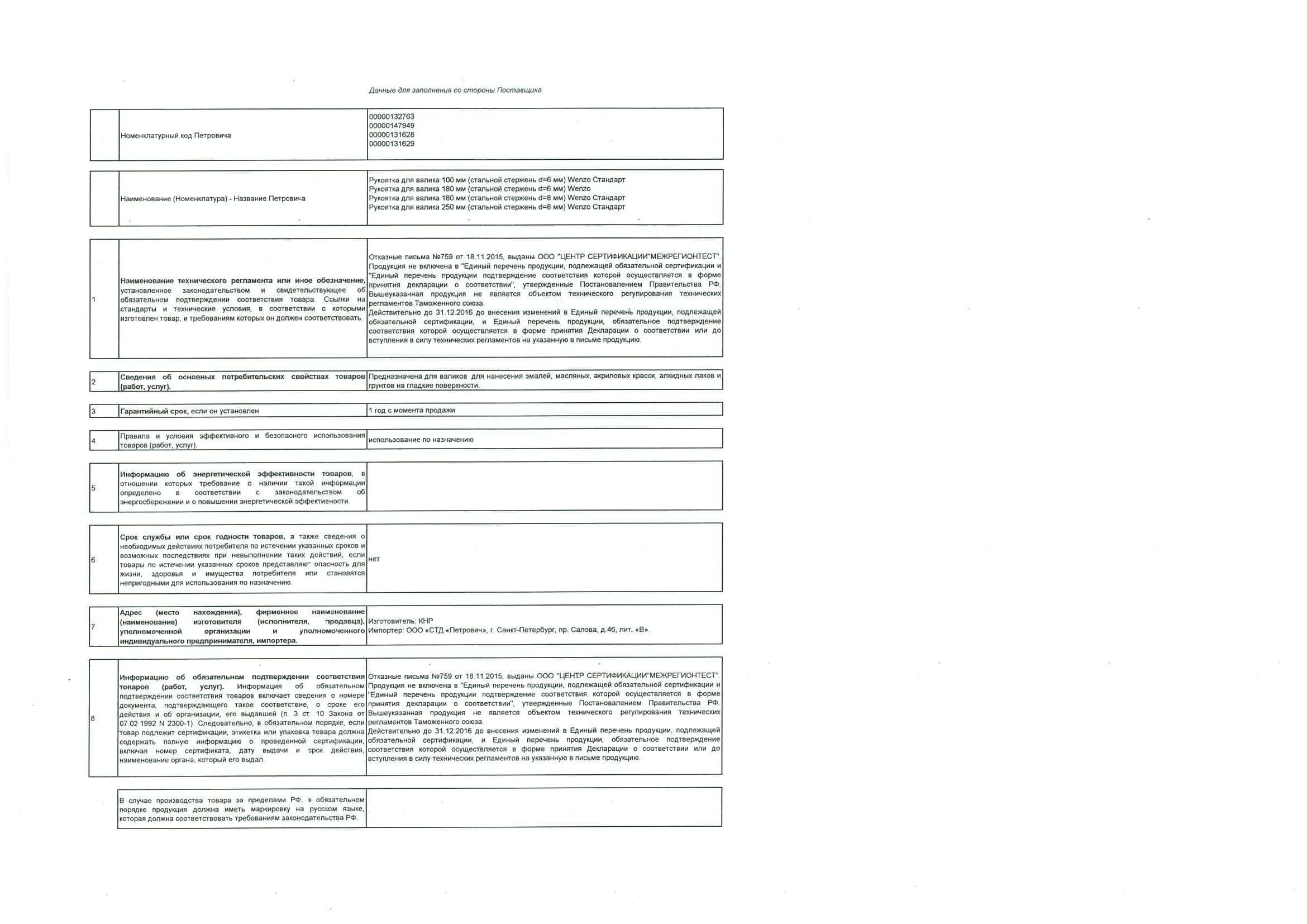 Ручка для валика Wenzo 180 мм d6 мм