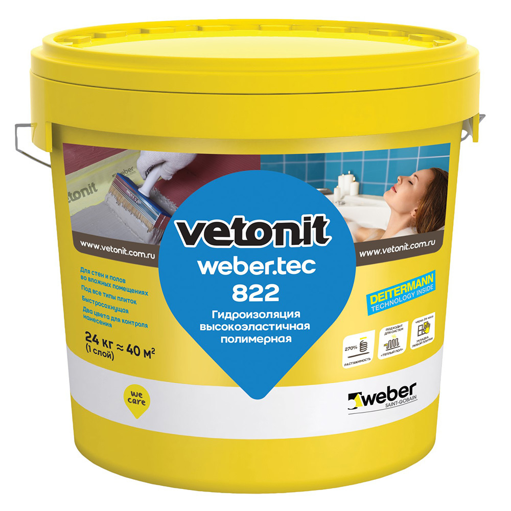 Гидроизоляция акриловая Vetonit Weber.tec 822 розовая 24 кг