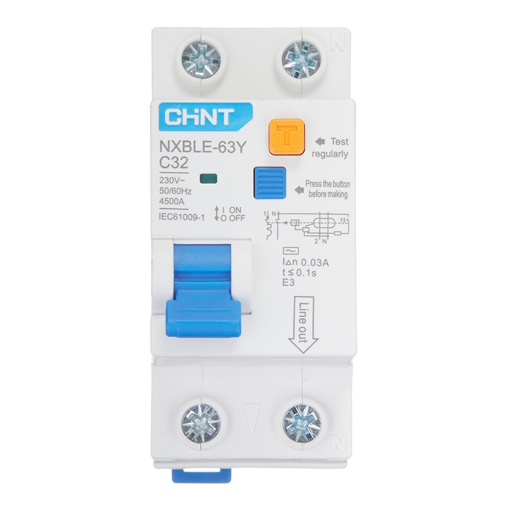 Автомат дифференциальный Chint NXBLE-63Y 32А 1P+N тип AC 30 мА 4,5 кА компактный (105545)