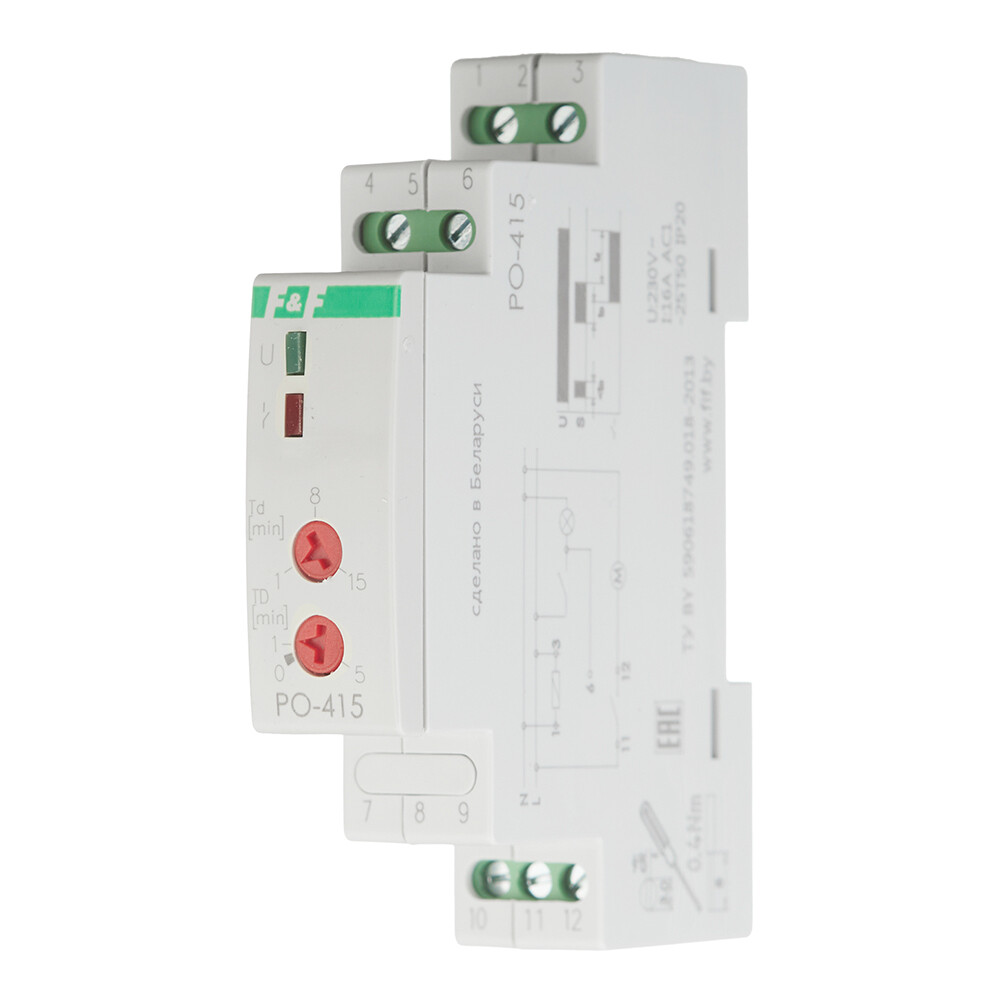 Реле времени модульное F&F PO-415 (EA02.001.018) 230 В 16 А 1P+N для систем вентиляции