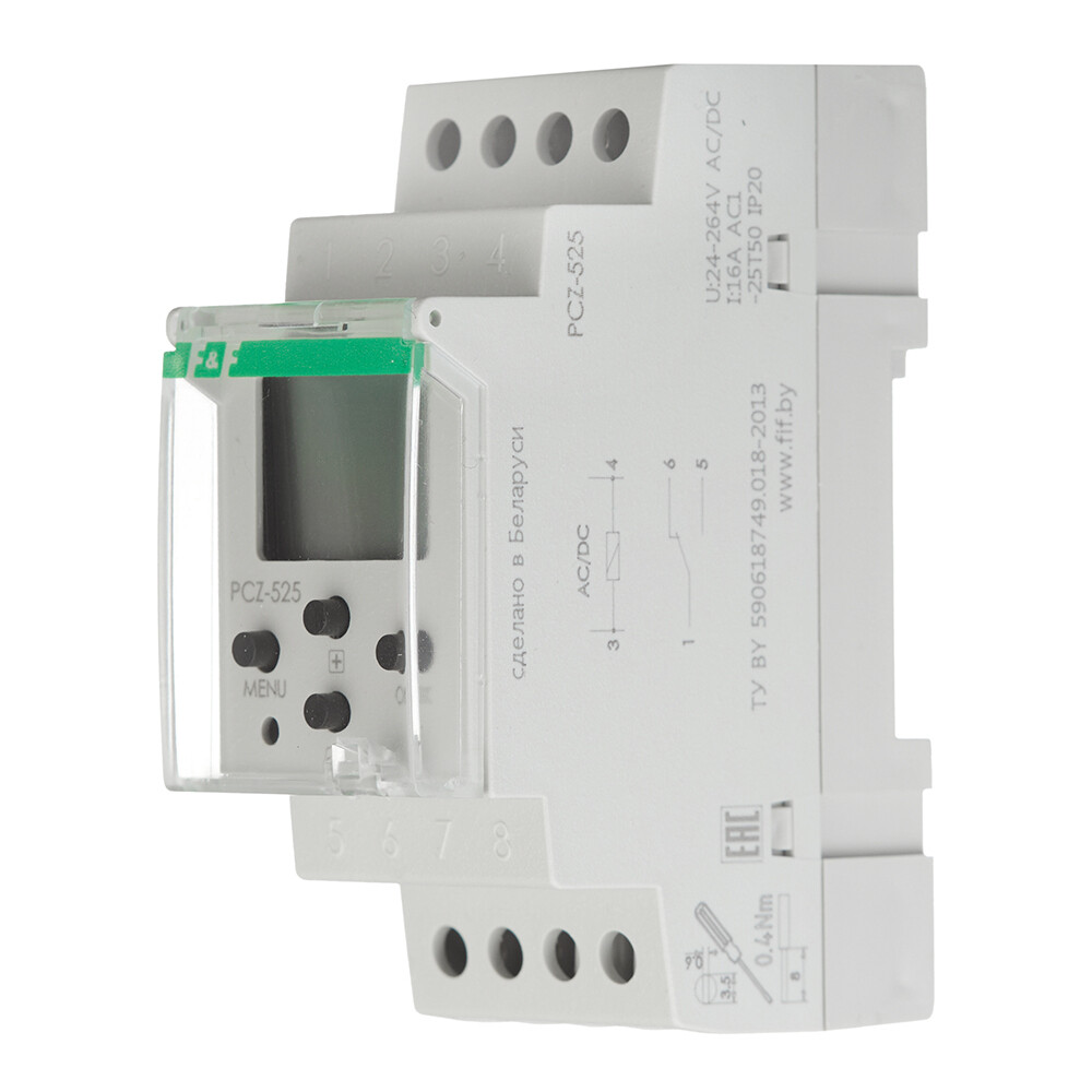 Реле времени модульное F&F PCZ-525 (EA02.002.005) 230 В 16 А 1P+N