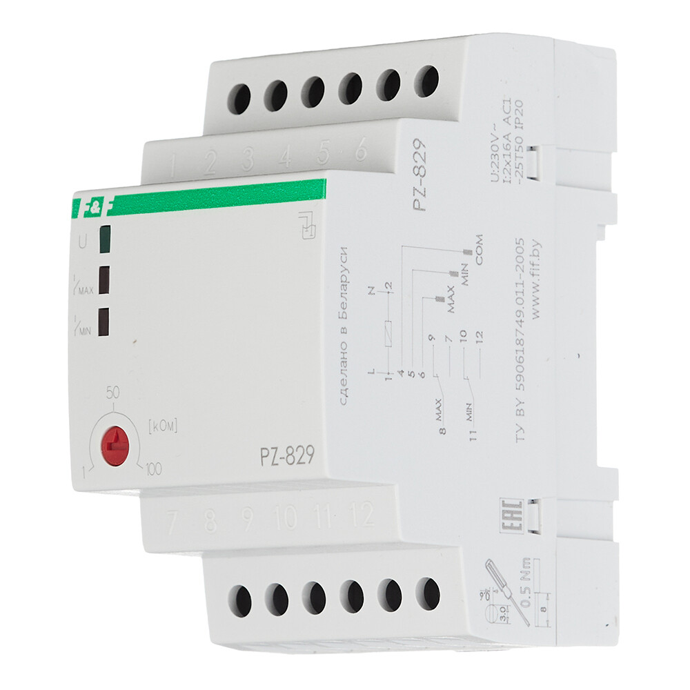 Реле уровня жидкости модульное F&F PZ-829 (EA08.001.002) 230 В 16 А два контролируемых уровня