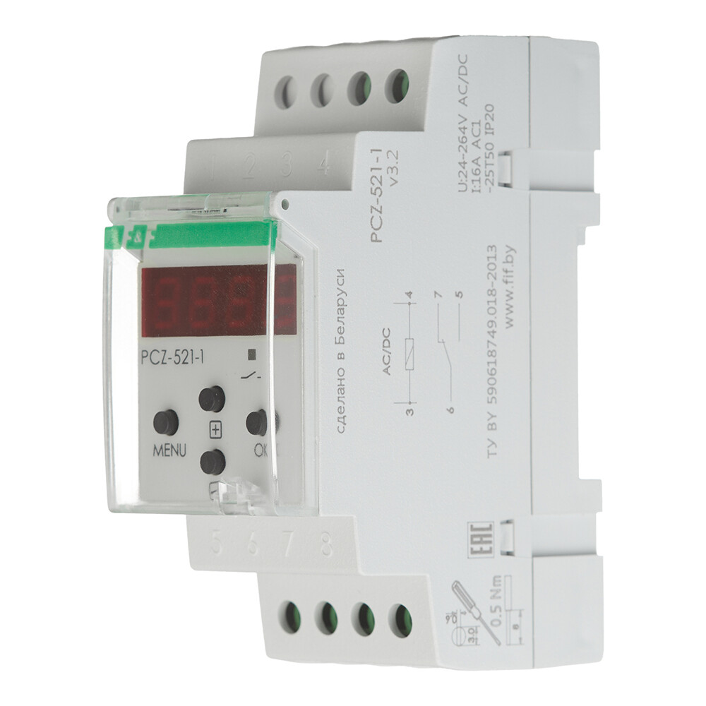 Реле времени модульное F&F PCZ-521-1 (EA02.002.010) 230 В 16 А 1P+N