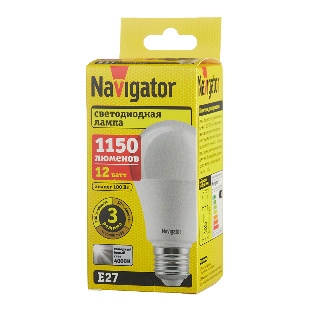 Лампа светодиодная Navigator E27 4000К 12 Вт 1150 Лм 220-240 В груша матовая диммируемая