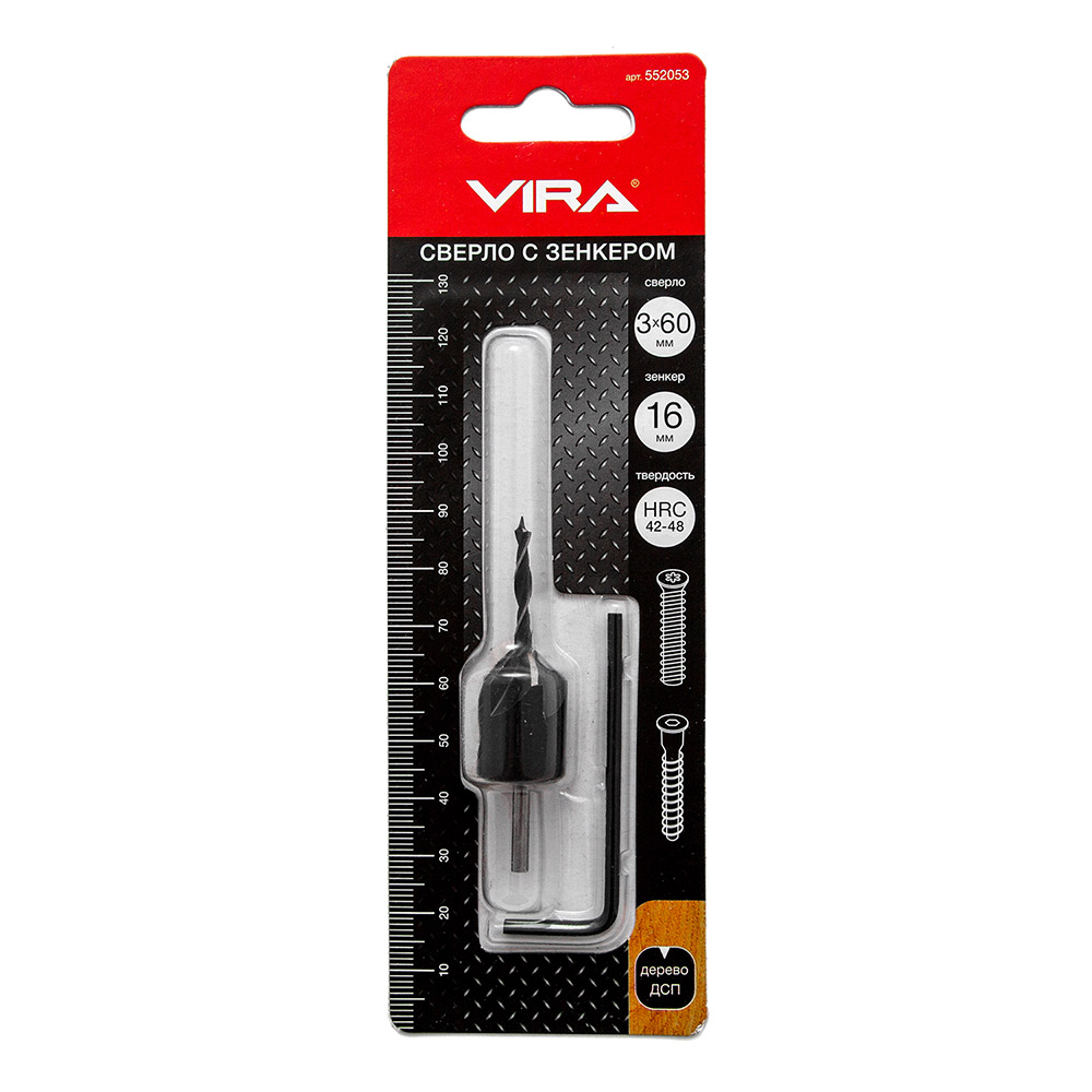 Сверло по дереву спиральное Vira 3х60 мм с зенкером (552053)