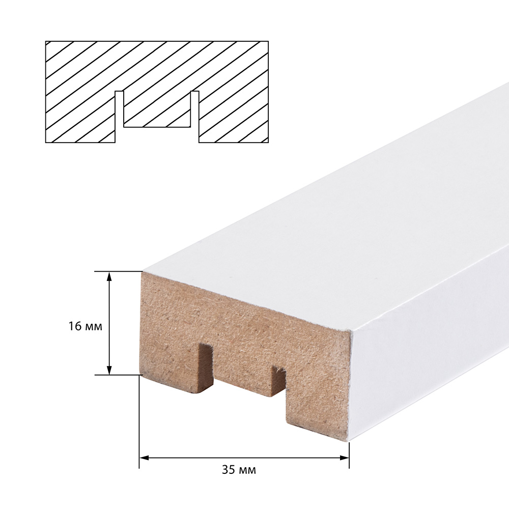 Декоративная рейка МДФ 35х16х2700 мм белая Стильный Дом