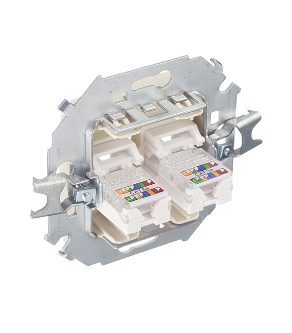 Розетка компьютерная Simon 15 встраиваемая слоновая кость 2хRJ45 (1591593-031)