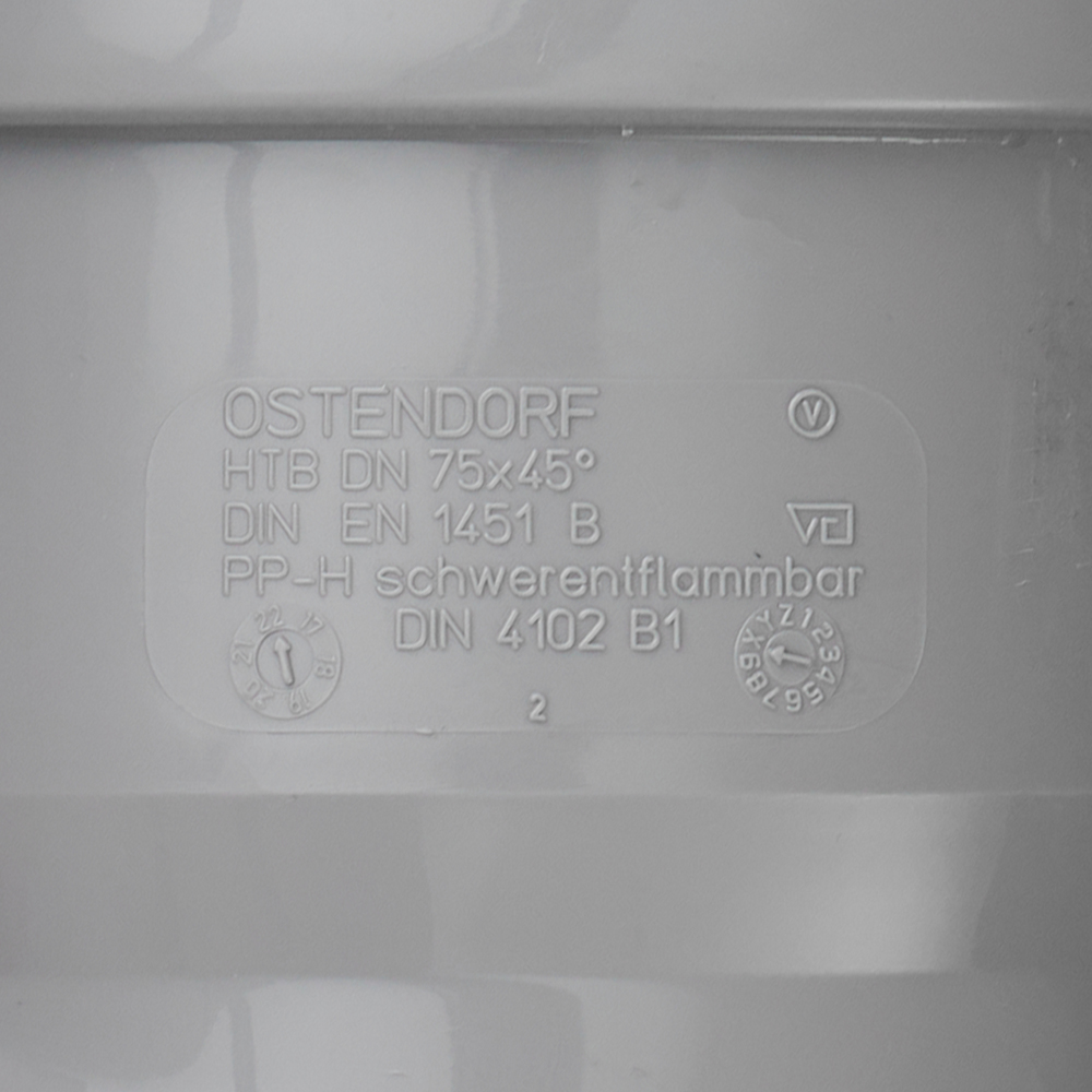 Отвод Ostendorf HTB d75 мм 45° пластиковый для внутренней канализации (113120)