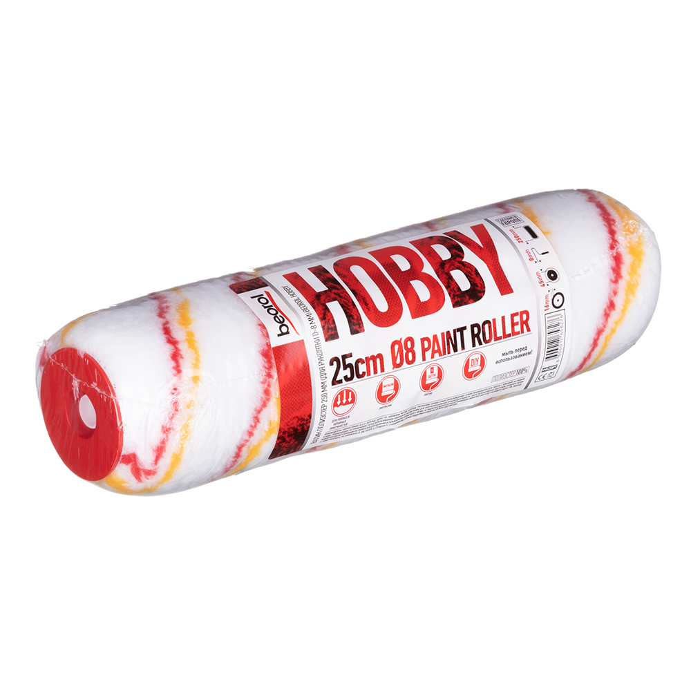 Валик полиэстер 250 мм стержень 8 мм d45 мм ворс 16 мм для водной основы без ручки Beorol Hobby