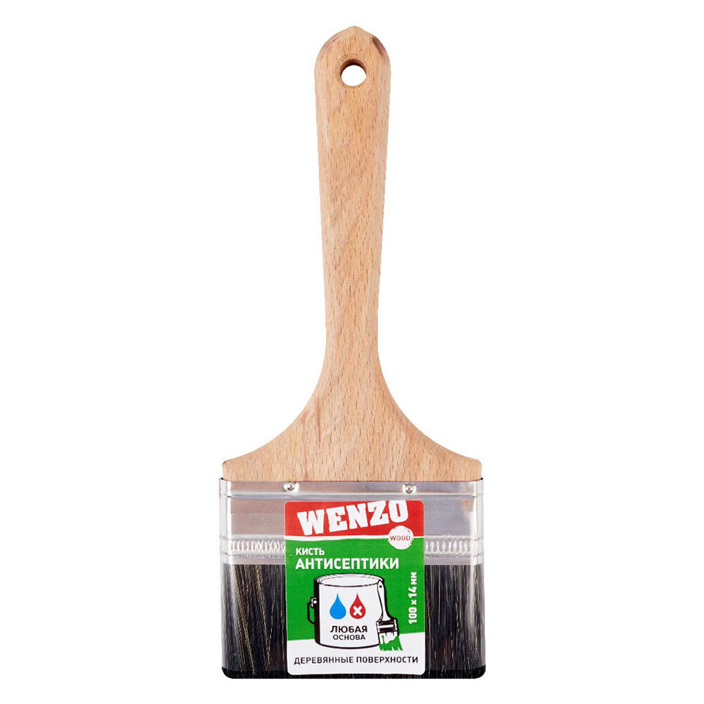 Кисть плоская смешанная щетина деревянная ручка Wenzo Wood 100х14 мм для антисептиков