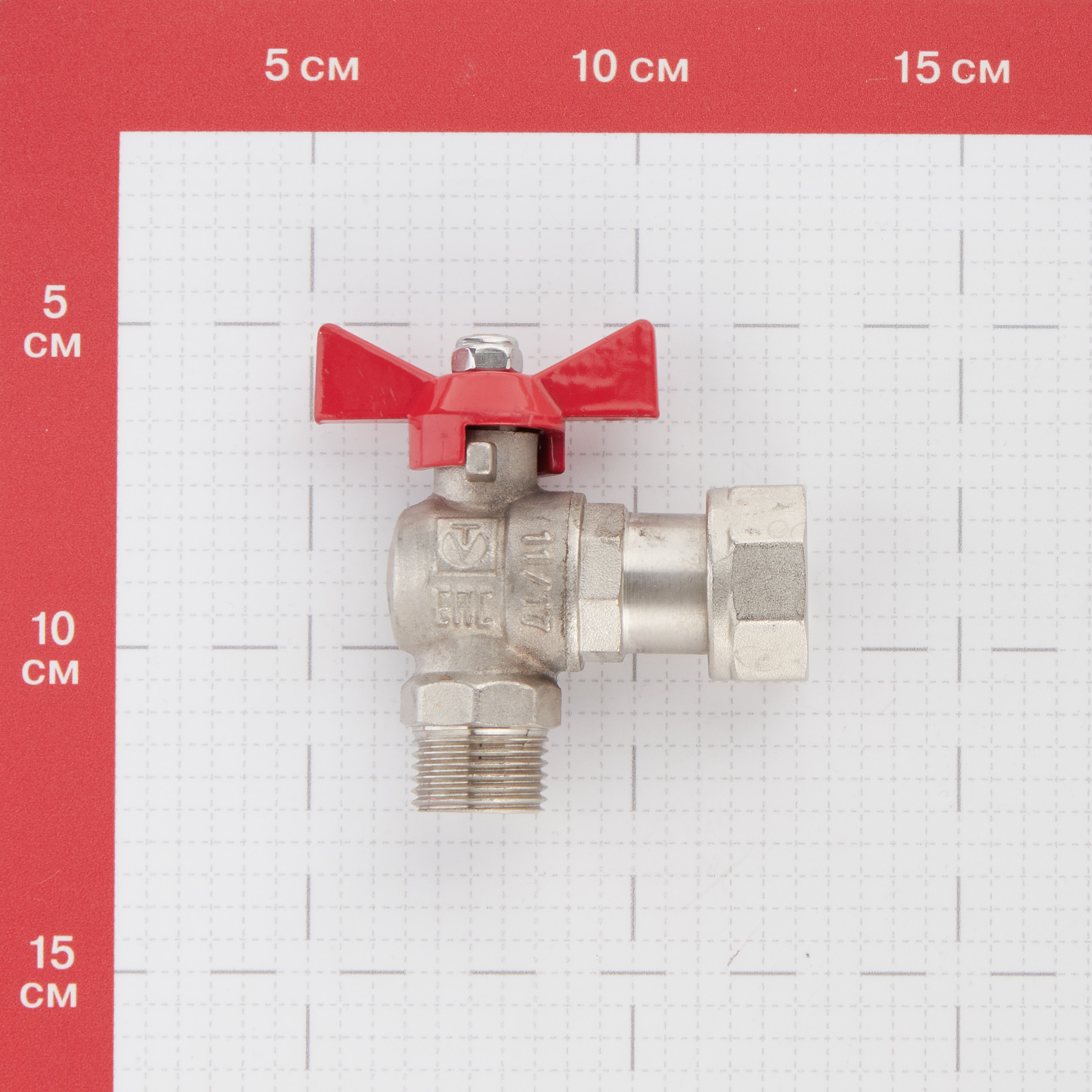 Кран шаровой латунный Valtec Base 3/4 ВР(г) х 1/2 НР(ш) бабочка с накидной гайкой угловой (VT.267.N.0405)