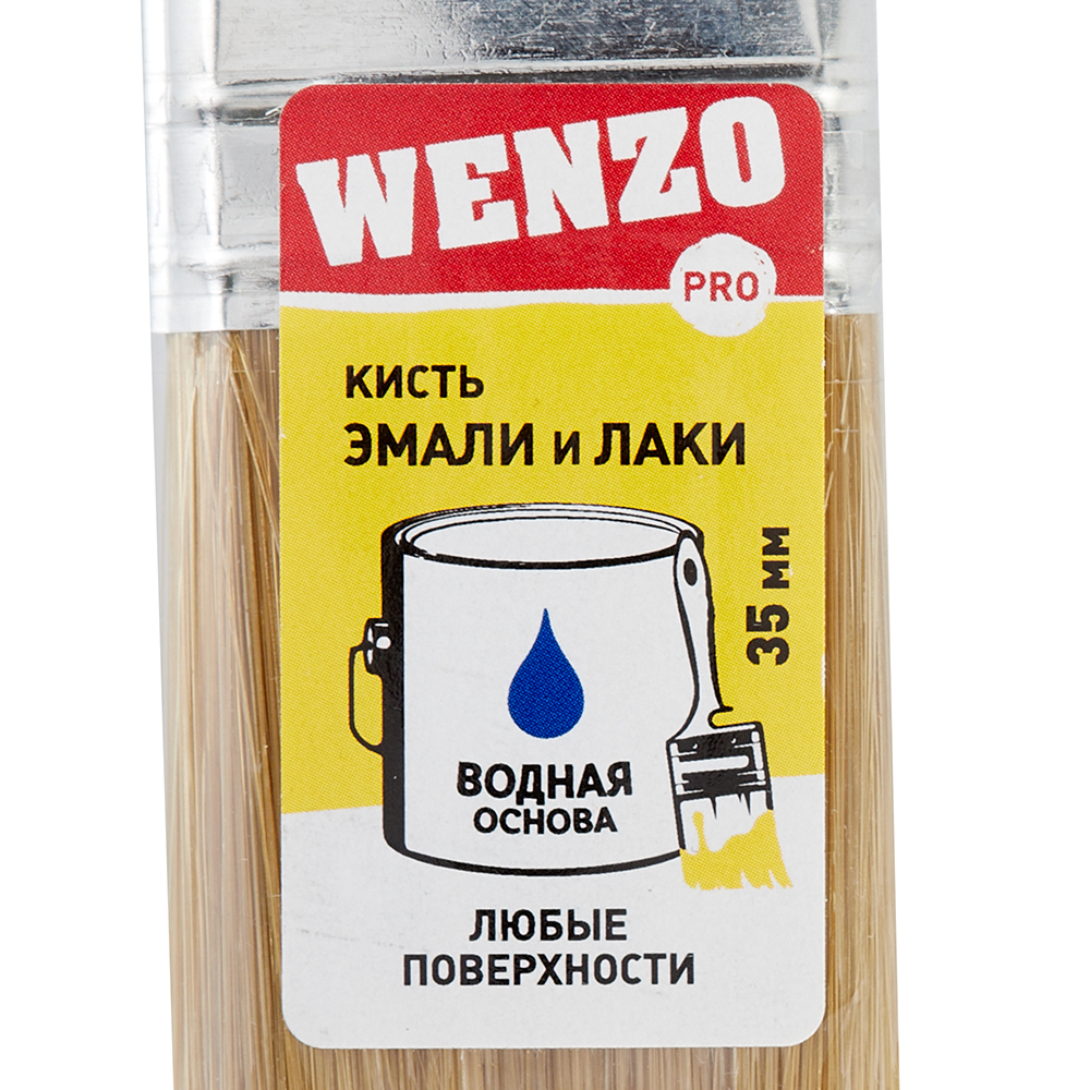 Кисть плоская искусственная щетина пластиковая ручка Wenzo Pro 35х10 мм для эмалей и лаков на водной основе