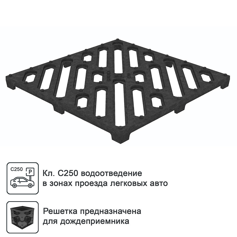 Решетка для дождеприемника чугунная 300х300 мм Gidrolica черная