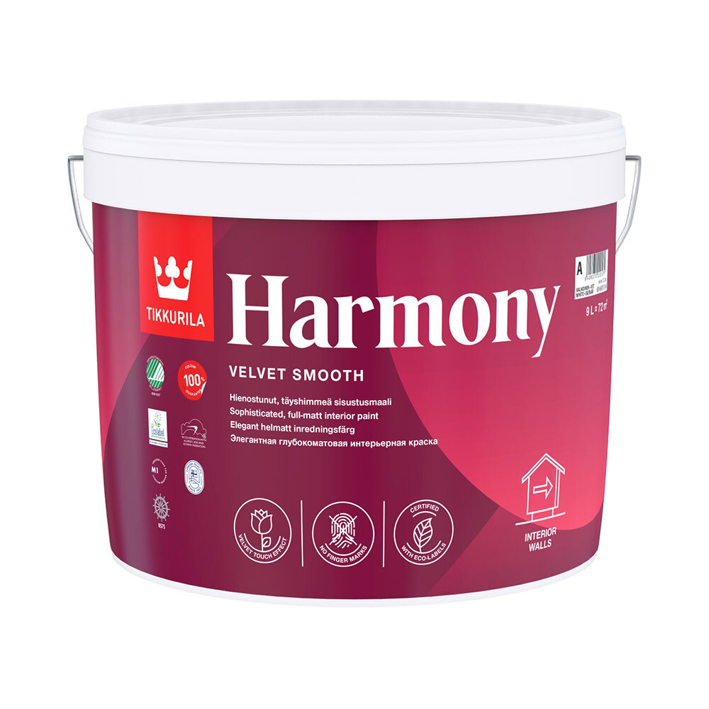 Краска моющаяся Tikkurila/Tikkivala Harmony Velure база А белая 9 л