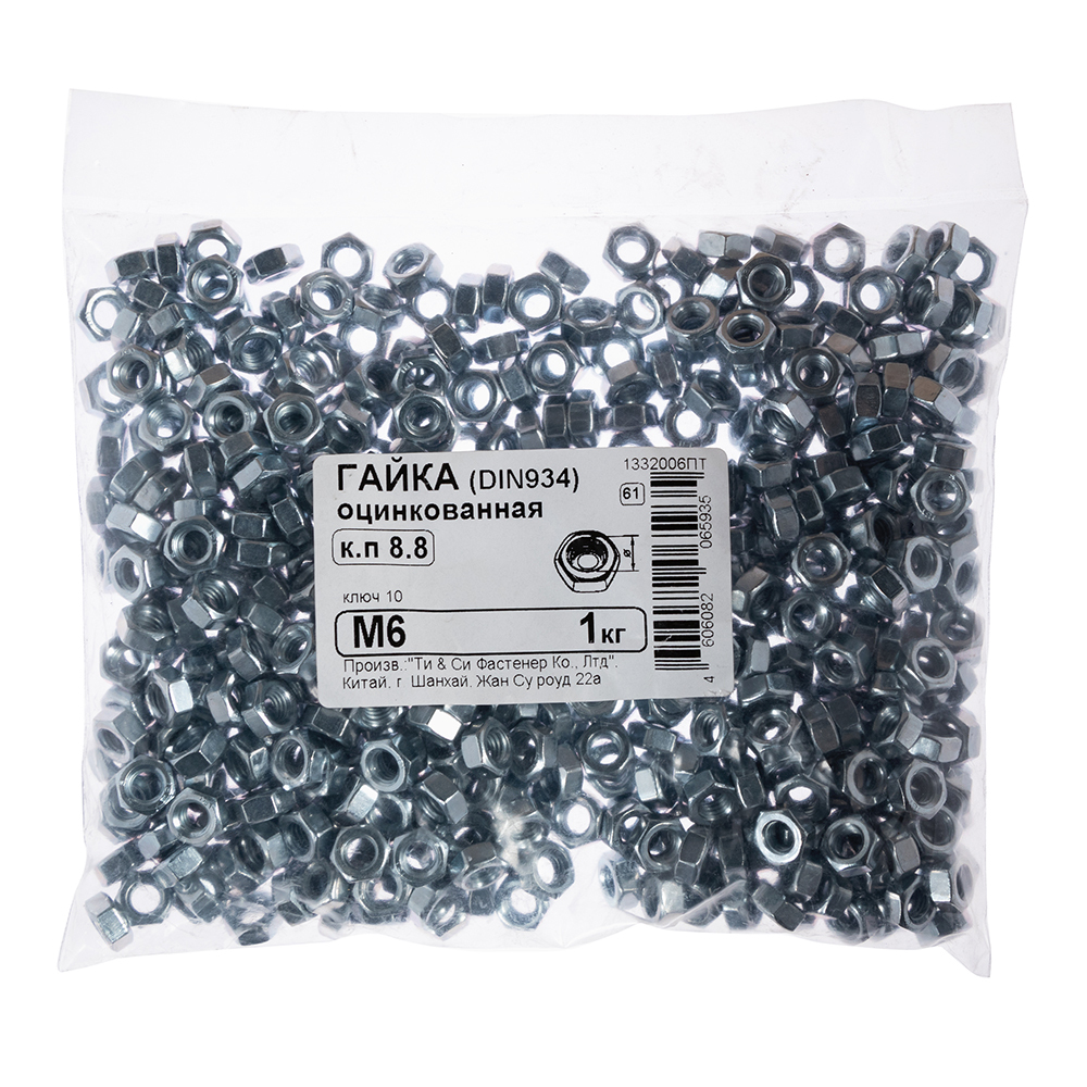 Гайка шестигранная оцинкованная М6 DIN 934 (1 кг)
