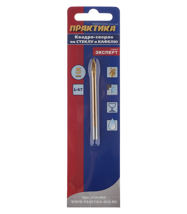 Сверло по плитке и стеклу Практика 5х68 мм квадро (034-960)