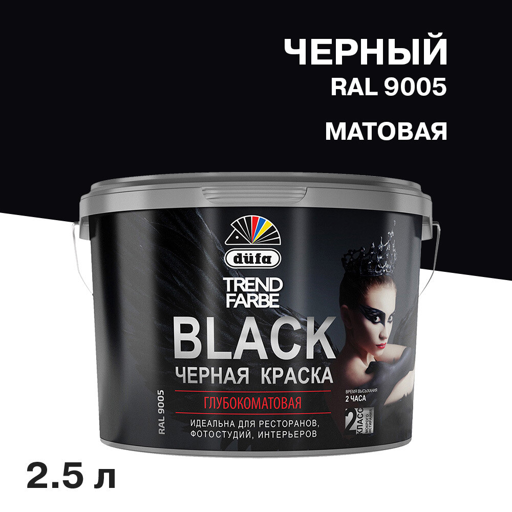 Краска моющаяся Dufa Trend Farbe Black черная RAL 9005 2,5 л