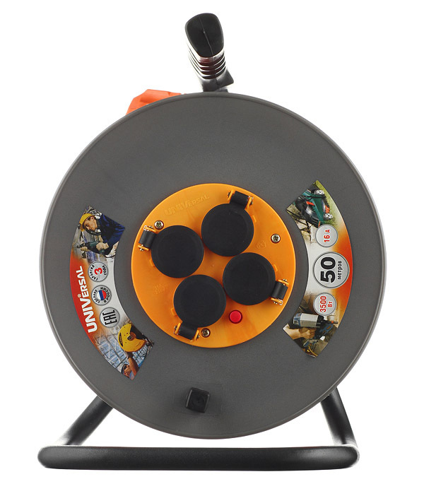 Удлинитель UNIVersal с заземлением 50 м на катушке 3,5 кВт 4 розетки ПВС 3х1,5 кв.мм IP44