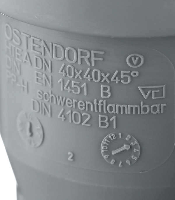 Тройник Ostendorf HTEA d40 мм 45° пластиковый для внутренней канализации (111200)