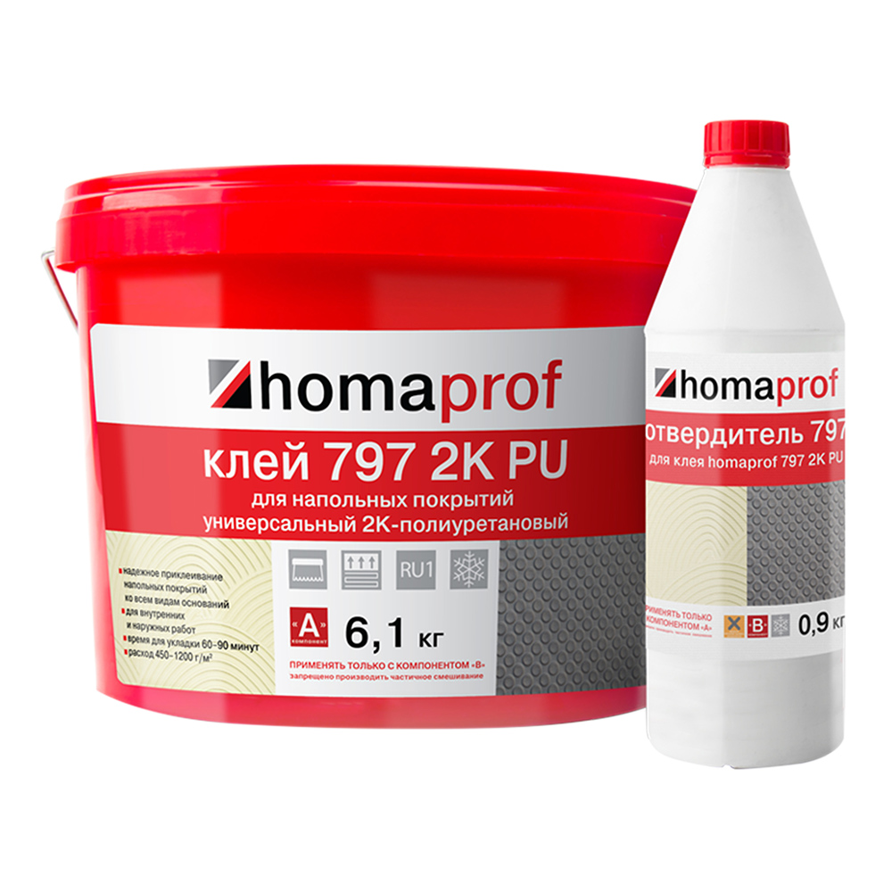 Клей полиуретановый для резиновых напольных покрытий Homa Homaprof 797 2K PU 6,1+0,9 кг