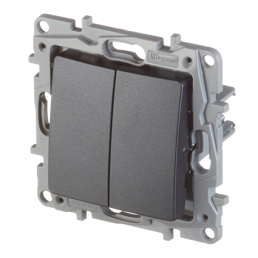 Выключатель Legrand Etika двухклавишный встраиваемый антрацит (672602)