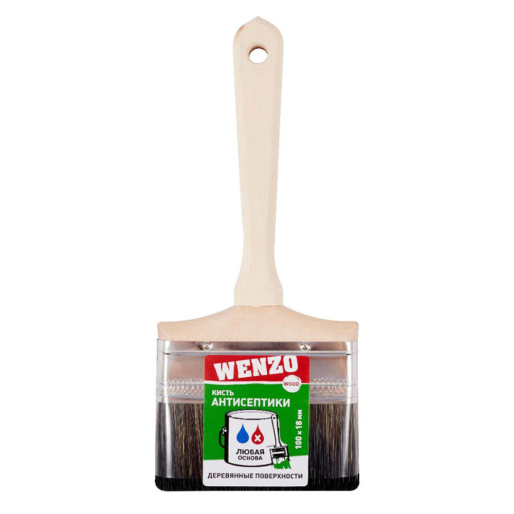 Кисть плоская смешанная щетина деревянная ручка Wenzo Wood 100х18 мм для антисептиков