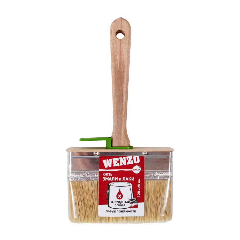Кисть плоская натуральная щетина деревянная ручка Wenzo Wood 120х25 мм для эмалей и лаков на алкидной основе