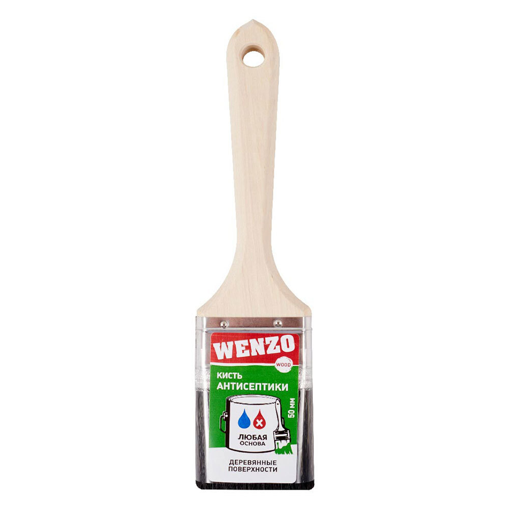 Кисть плоская смешанная щетина деревянная ручка Wenzo Wood 50х14 мм для антисептиков